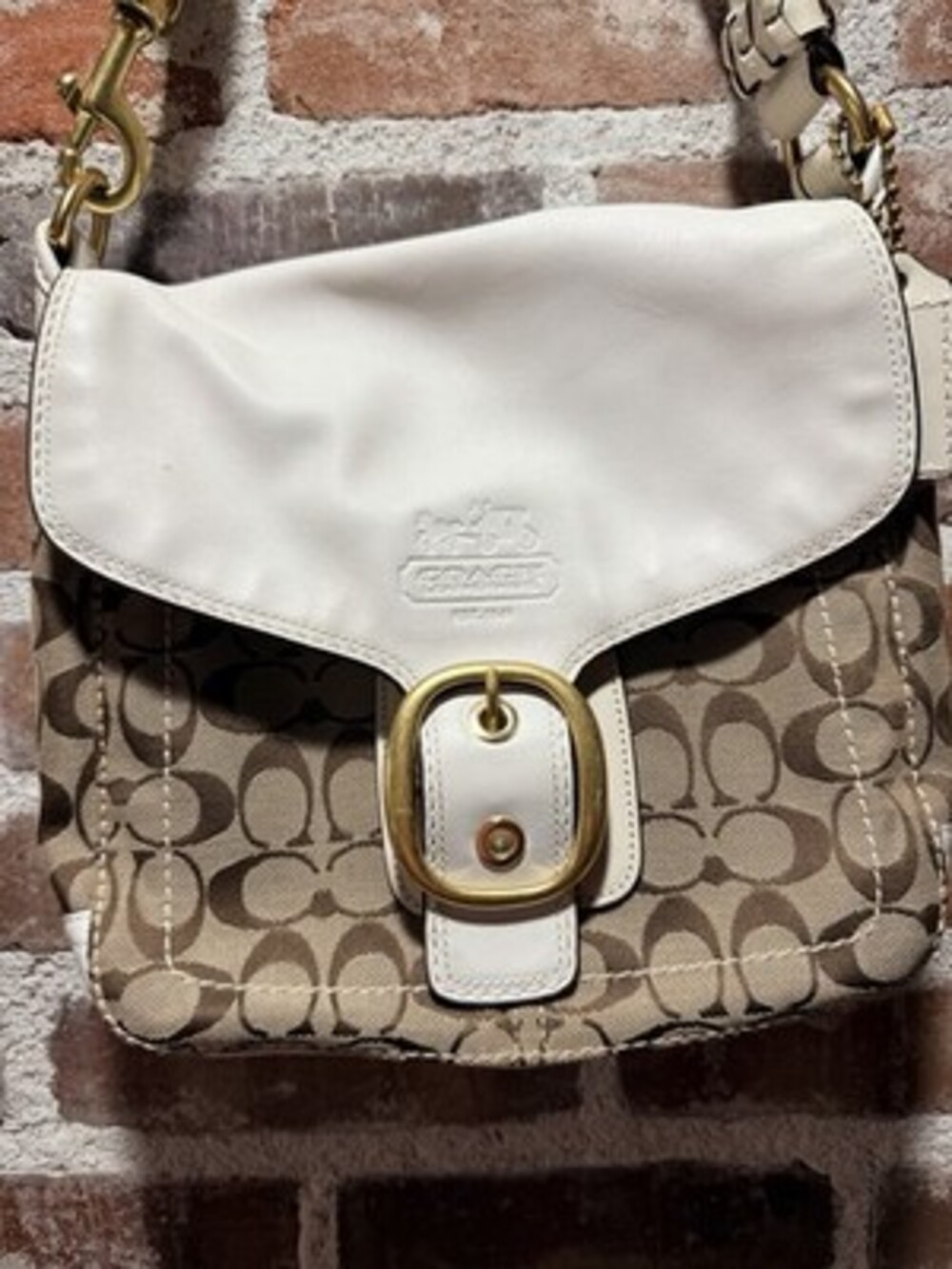 y2k COACH 2007 Bleeker 11434 Brown Bone Canvas Flap Shoulder Bag